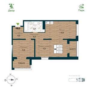 2-к квартира, вторичка, 65м2, 6/25 этаж