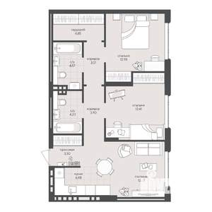 2-к квартира, вторичка, 68м2, 4/6 этаж