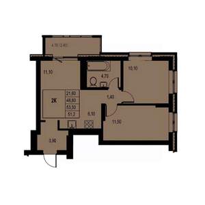 2-к квартира, строящийся дом, 51м2, 3/23 этаж