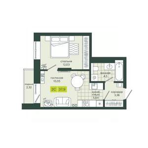 2-к квартира, вторичка, 38м2, 21/25 этаж