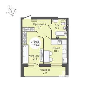 1-к квартира, строящийся дом, 40м2, 1/17 этаж