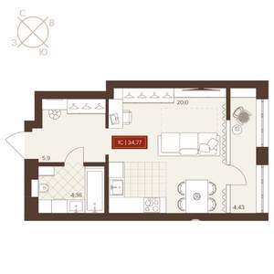 1-к квартира, вторичка, 35м2, 9/24 этаж