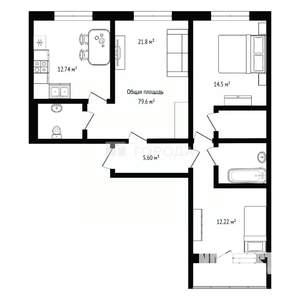 3-к квартира, вторичка, 80м2, 12/18 этаж