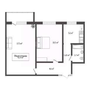 2-к квартира, вторичка, 43м2, 5/5 этаж
