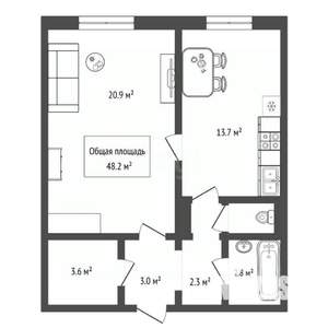 1-к квартира, вторичка, 48м2, 6/10 этаж