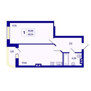 1-к квартира, вторичка, 48м2, 6/26 этаж