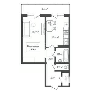 1-к квартира, вторичка, 41м2, 14/18 этаж