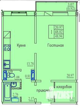1-к квартира, вторичка, 50м2, 8/10 этаж
