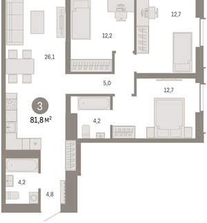 3-к квартира, вторичка, 82м2, 6/23 этаж
