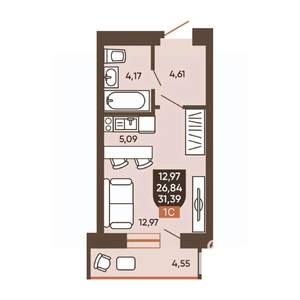 1-к квартира, вторичка, 31м2, 13/19 этаж
