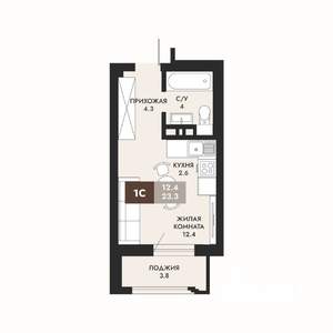 Студия квартира, вторичка, 25м2, 9/22 этаж