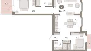2-к квартира, вторичка, 84м2, 2/12 этаж
