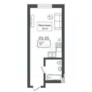 Студия квартира, вторичка, 28м2, 3/6 этаж