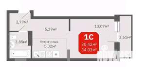 Студия квартира, строящийся дом, 30м2, 6/17 этаж