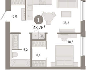 1-к квартира, вторичка, 43м2, 8/24 этаж