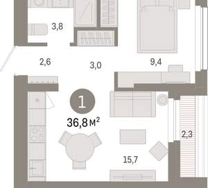 1-к квартира, вторичка, 37м2, 2/12 этаж