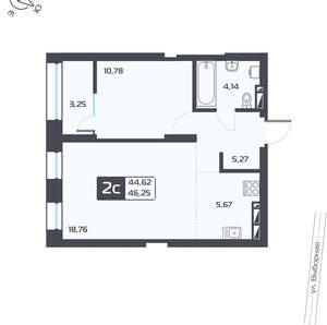 2-к квартира, вторичка, 46м2, 8/25 этаж