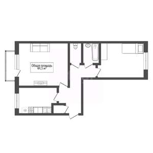 2-к квартира, вторичка, 44м2, 2/5 этаж