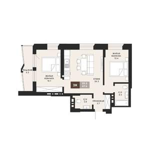2-к квартира, вторичка, 68м2, 21/22 этаж