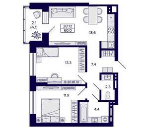 2-к квартира, вторичка, 60м2, 20/20 этаж