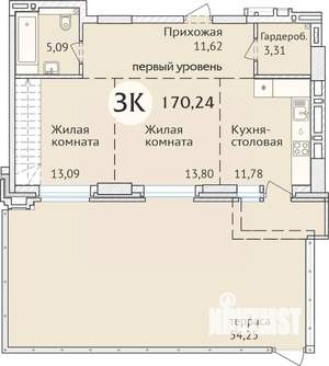 3-к квартира, сданный дом, 169м2, 1/23 этаж