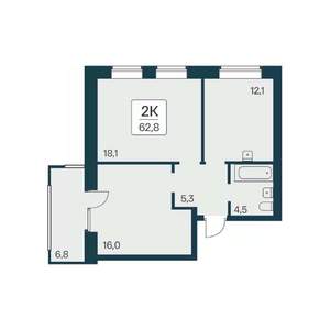 2-к квартира, вторичка, 63м2, 7/11 этаж