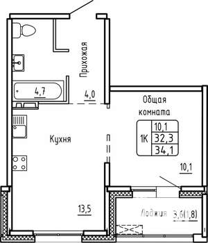 1-к квартира, строящийся дом, 34м2, 7/14 этаж