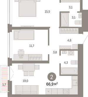 2-к квартира, вторичка, 67м2, 9/23 этаж