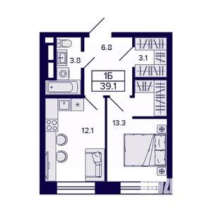 1-к квартира, вторичка, 39м2, 21/23 этаж