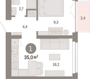 1-к квартира, вторичка, 35м2, 2/23 этаж