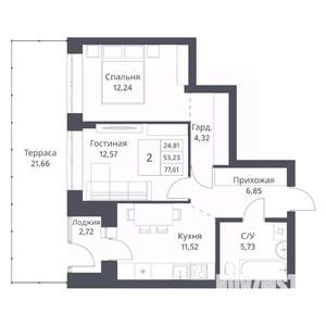 2-к квартира, вторичка, 53м2, 1/18 этаж