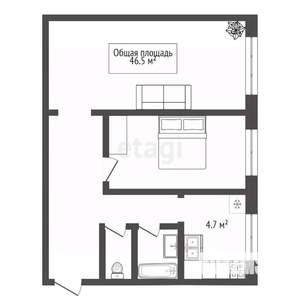 2-к квартира, вторичка, 47м2, 1/5 этаж