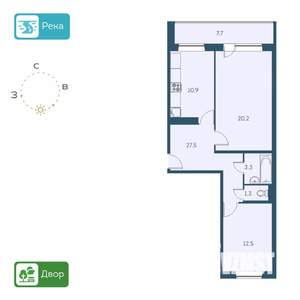 2-к квартира, вторичка, 60м2, 2/17 этаж