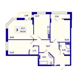 3-к квартира, вторичка, 105м2, 3/26 этаж