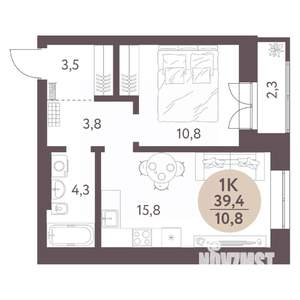 1-к квартира, вторичка, 39м2, 6/10 этаж