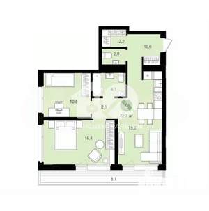 2-к квартира, вторичка, 64м2, 3/6 этаж
