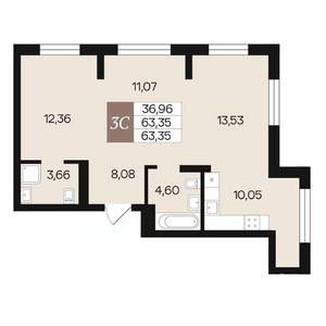 3-к квартира, вторичка, 63м2, 3/10 этаж