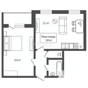2-к квартира, вторичка, 60м2, 1/6 этаж
