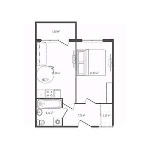 Студия квартира, вторичка, 41м2, 6/17 этаж