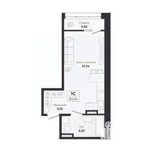 Студия квартира, строящийся дом, 30м2, 6/9 этаж