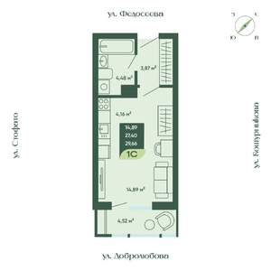 1-к квартира, строящийся дом, 30м2, 3/18 этаж