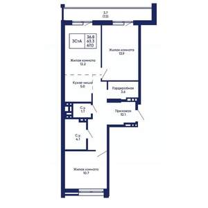 3-к квартира, вторичка, 67м2, 11/14 этаж