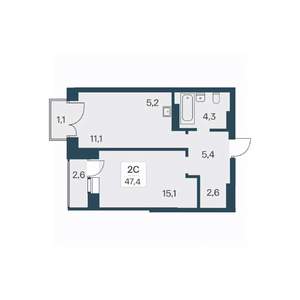 2-к квартира, вторичка, 47м2, 21/30 этаж