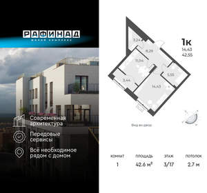1-к квартира, вторичка, 43м2, 3/17 этаж