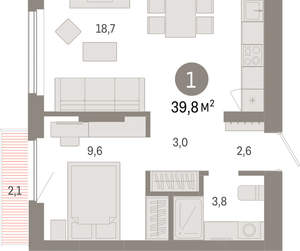 1-к квартира, вторичка, 40м2, 6/12 этаж
