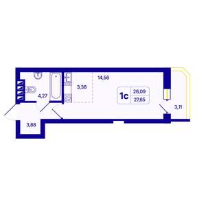 Студия квартира, вторичка, 28м2, 5/26 этаж