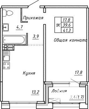 1-к квартира, вторичка, 41м2, 5/15 этаж