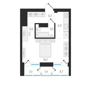 1-к квартира, вторичка, 38м2, 6/18 этаж