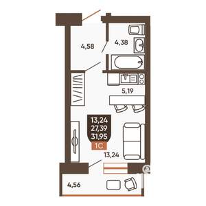 1-к квартира, вторичка, 32м2, 5/19 этаж
