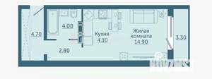 Студия квартира, вторичка, 27м2, 12/17 этаж